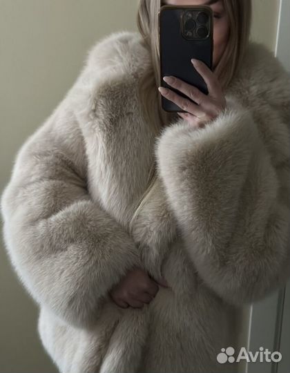 Шуба из эко меха бежевая