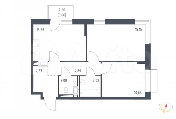 2-к. квартира, 54,4 м², 5/10 эт.