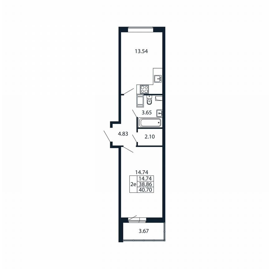 1-к. квартира, 42,5 м², 4/12 эт.