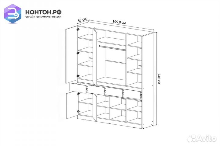 Шкаф 4-х створчатый Роджина дуб крафт / белый глян