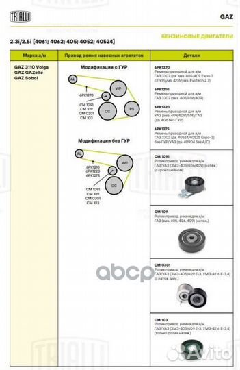 Ролик генер. газ (змз. 405, 406, 409) (CM 109)