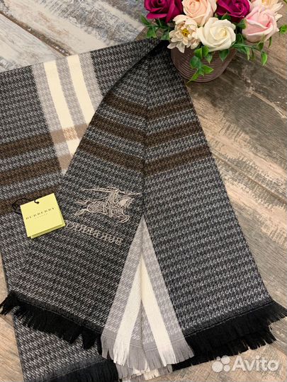 Кашемировый палантин шарф Burberry серый с черным