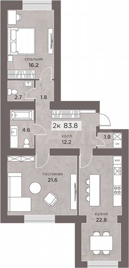 2-к. квартира, 83,8 м², 3/14 эт.