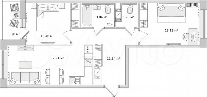 2-к. квартира, 57,7 м², 8/17 эт.