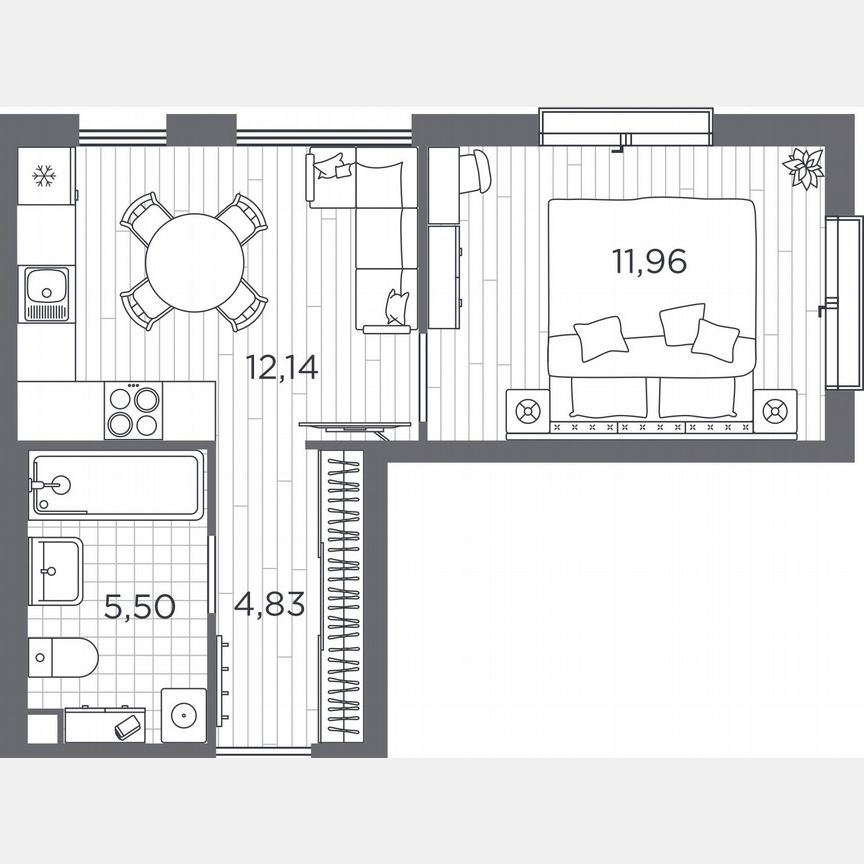 1-к. квартира, 34,4 м², 2/5 эт.