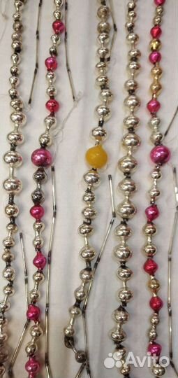 Пять нитей ёлочных бус стеклярус СССР