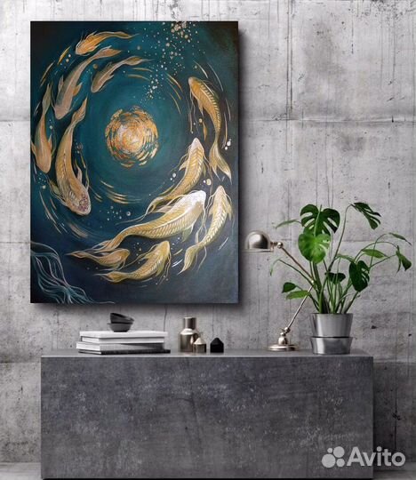 Интерьерная картина маслом Золотые рыбки Живопись