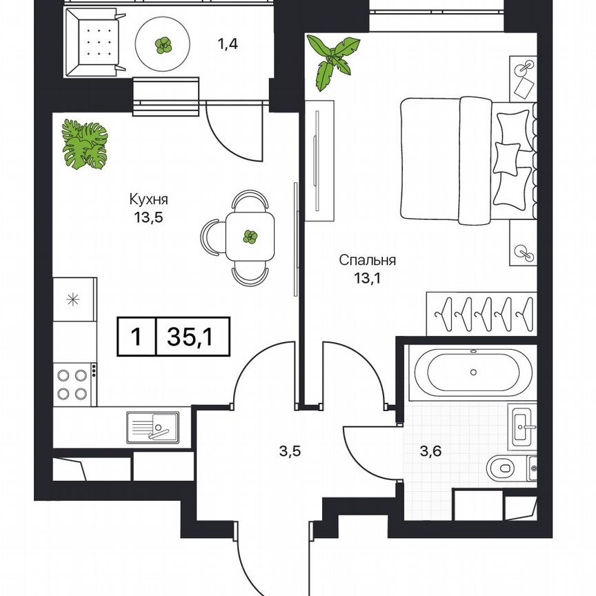 1-к. квартира, 35,1 м², 14/17 эт.