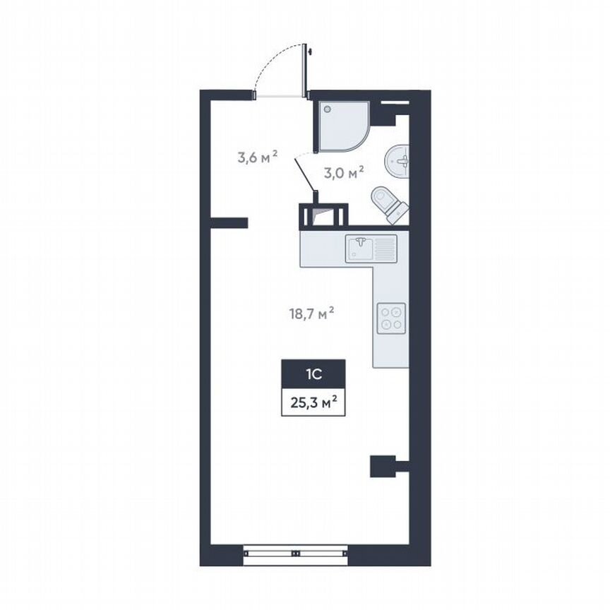 Квартира-студия, 25,3 м², 7/18 эт.