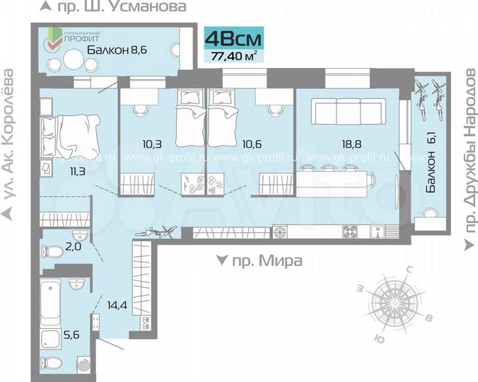 4-к. квартира, 85,6 м², 19/19 эт.
