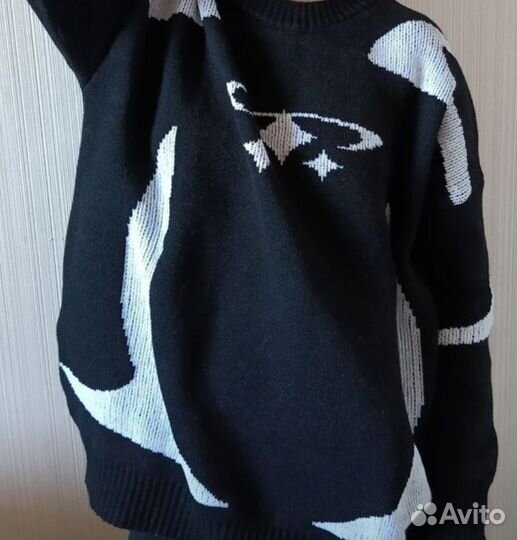 Вязаный Винтажный Свитер чёрный Corteiz type