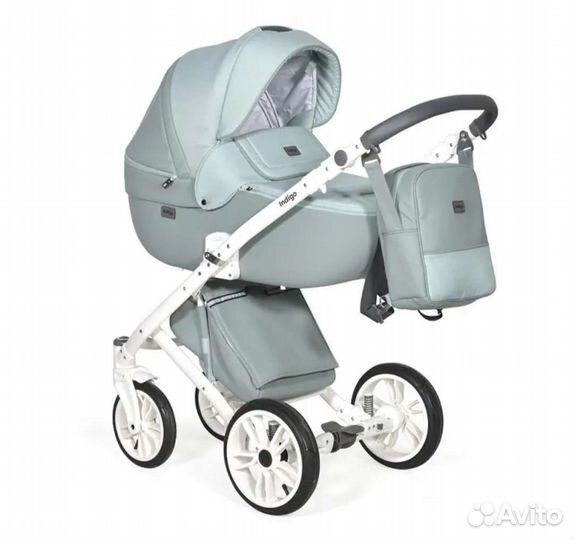 Коляска 2 в 1 indigo porto(шалфей кожа+шалфей лен)