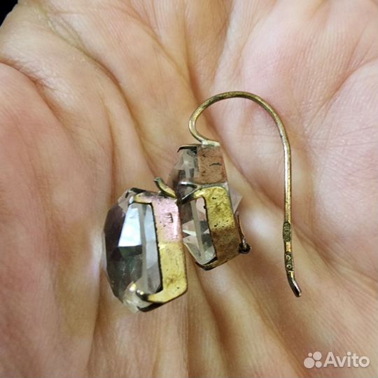 Серьги серебро СССР 875 проба СССР горный хрусталь