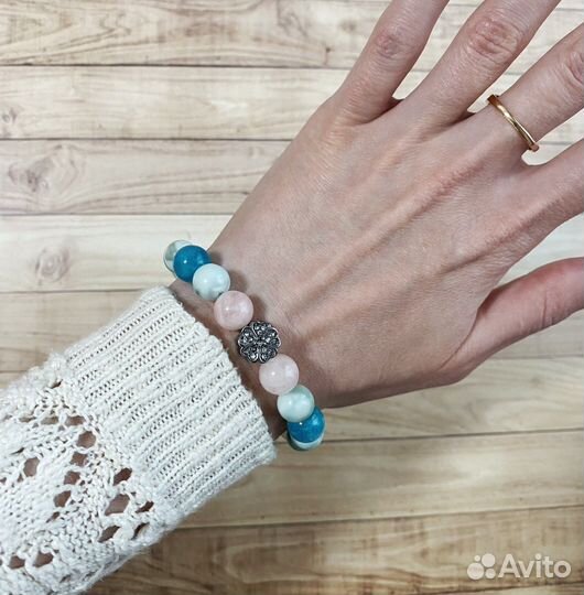 Браслет с ангелитом, амазонитом, бериллом