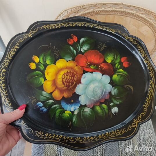 Поднос ручная роспись 39 х 31 винтаж СССР Жостово