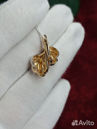 Золотые серьги плетенка с белым золотом 585