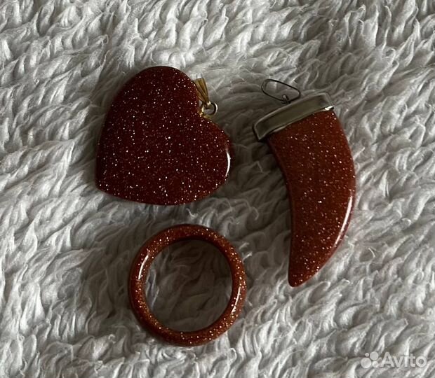 Авантюриновые украшения + клипса под жемчуг