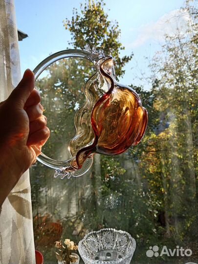 Ваза корзинка цветное стекло