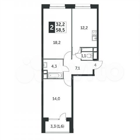 2-к. квартира, 58,5 м², 5/12 эт.