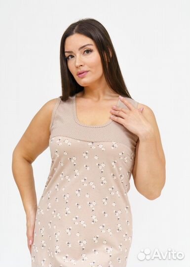 Оптом. Ночная сорочка Молодежная - беж-цветы