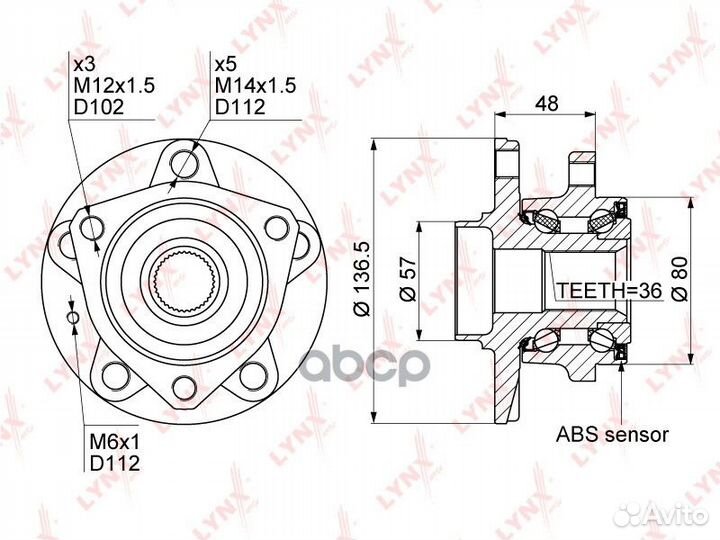 Ступица передняя в сборе (с ABS, 3 крепежных от