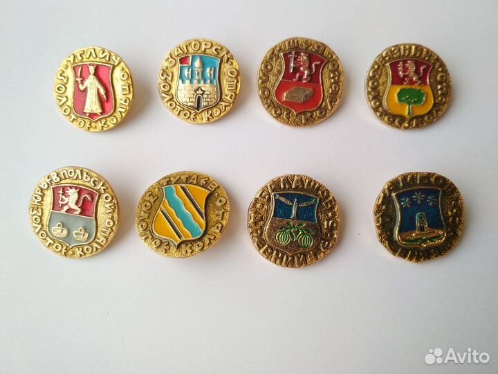 Значки гербы круглые, 8 шт