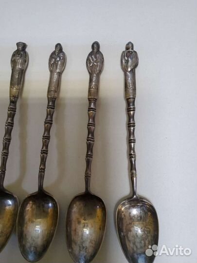 Ложки серебро 875 проба Старец Будда 6 шт