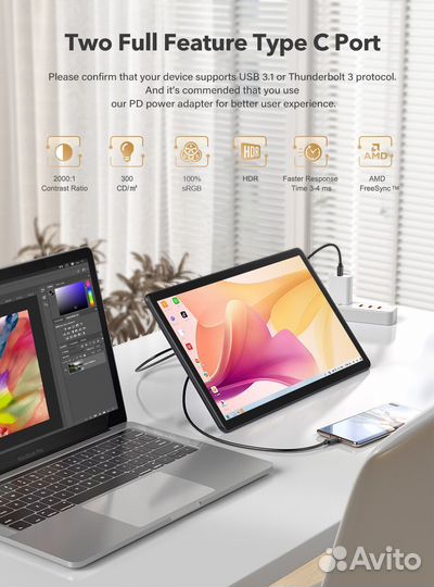 Портативный 15.6 IPS FHD с тачем hdmi type-c новый