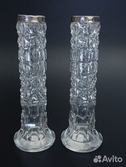 Парные вазы хрусталь серебро 800 пробы 19 век