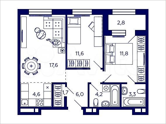 2-к. квартира, 62,1 м², 19/24 эт.
