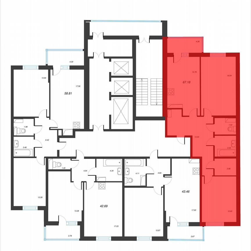 2-к. квартира, 69,3 м², 6/22 эт.