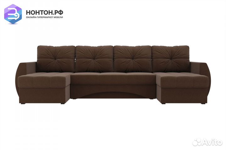 Диван п-образный еврокнижка Сатурн рогожка коричне