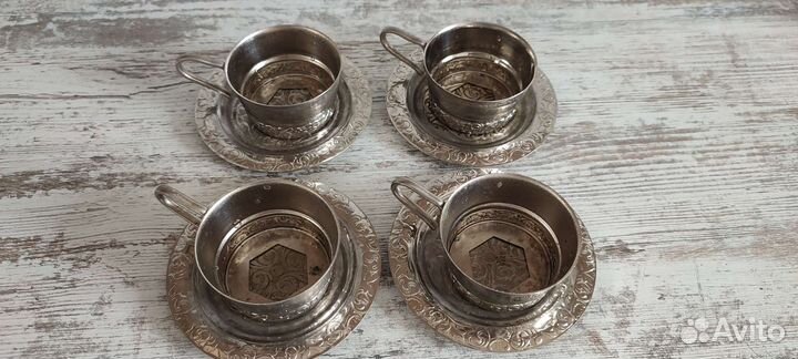 Блюдца и подстаканники мельхиор СССР