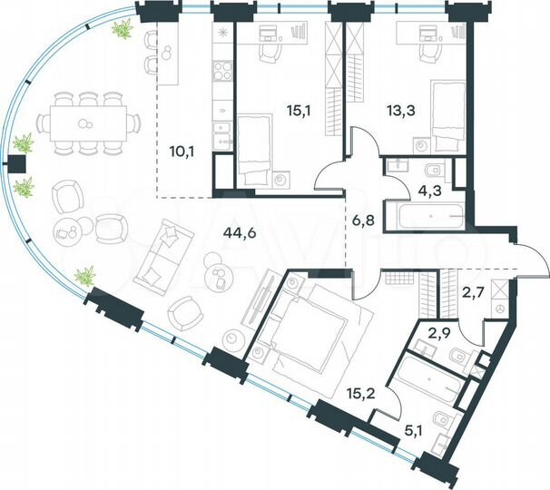 4-к. квартира, 120,1 м², 3/19 эт.