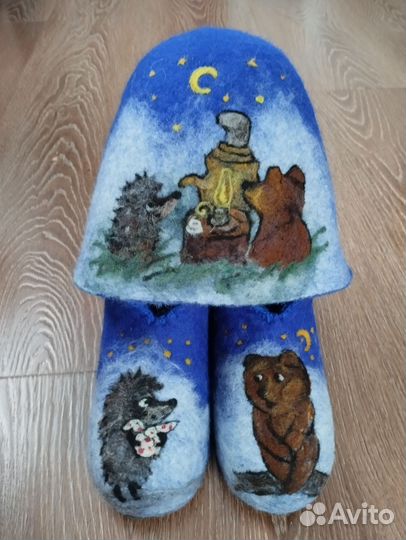 Комплект в баню. Шапка и тапочки