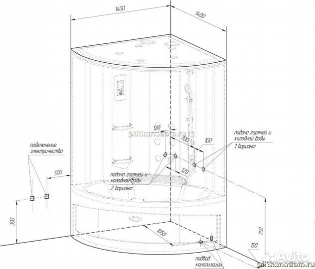 Radomir Даниэла компл. 1 Душевой бокс c гидромассажем, без гидромассажа в ванне