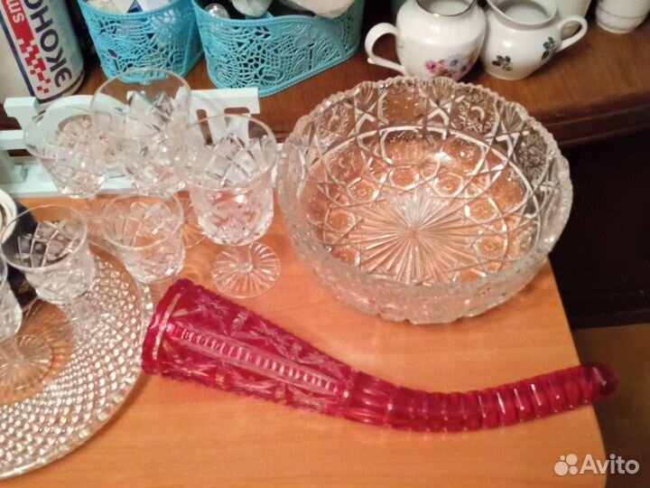 Хрустальная ваза Чехословакия, рог цветной