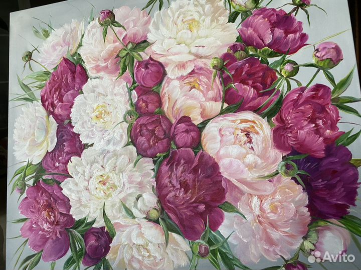 Картина маслом. Пионы