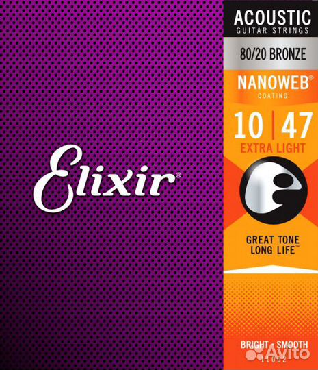Струны для гитары 10-47 Elixir 11002 80/20 Nanoweb