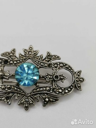 Брошь с голубым камнем Винтаж Бижутерия СССР (Ч)