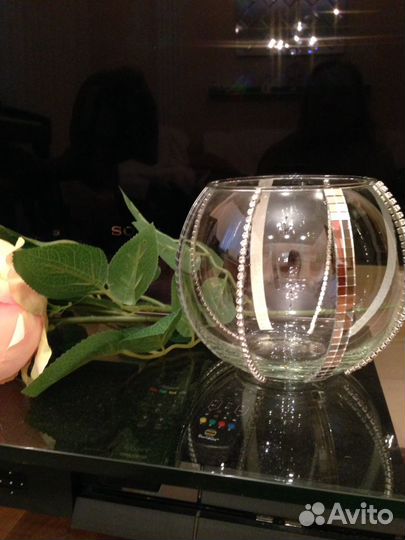 Ваза-шар 15см, стразы,зеркальная мозаика