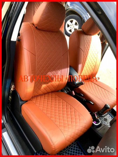 Чехлы Nissan Tiida из экокожи коричневые Ромб