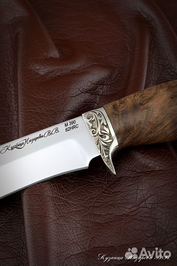 Нож Варан M390 карельская береза коричневая мельхи