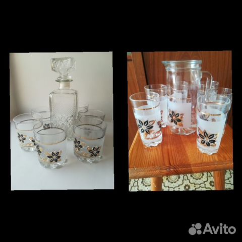 Наборы стаканы и графин, кувшин и стаканы