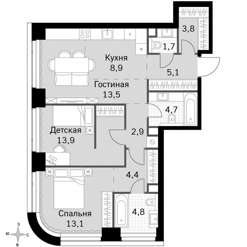 2-к. квартира, 76,8 м², 11/49 эт.