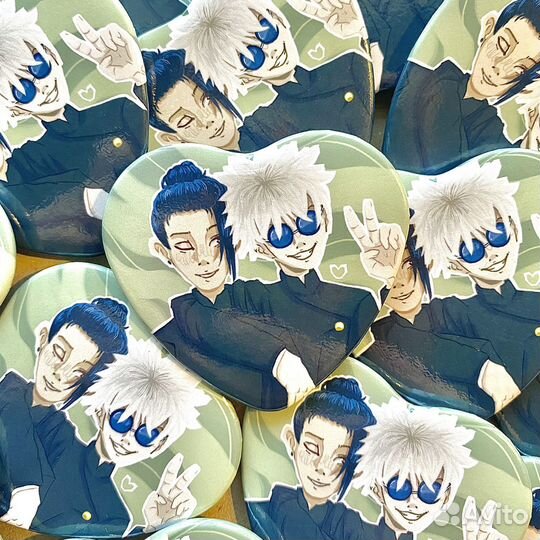 Годжо и Гето - Значки-сердечки глянец