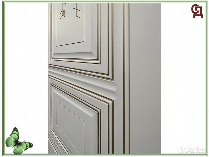 Дверь межкомнатная белая эмаль патина белое золото