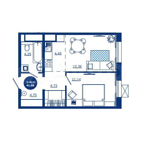 1-к. квартира, 41,7 м², 11/17 эт.