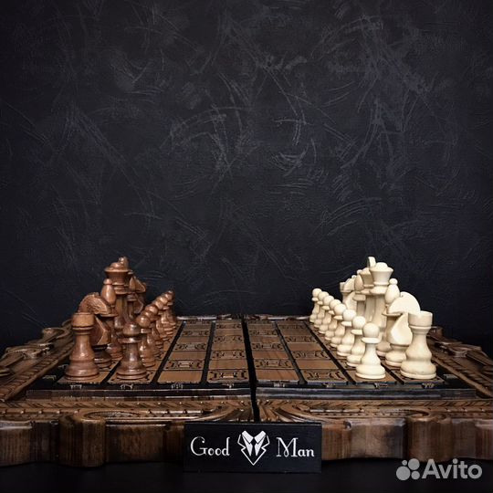Резные шахматы нарды 2в1 (Бук, 58х58 см)