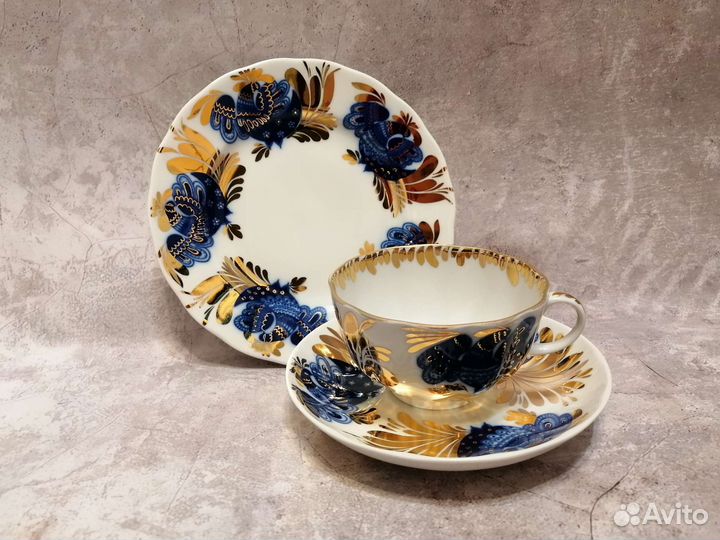 Набор посуды, фарфор ифз, чайная тройка, новый